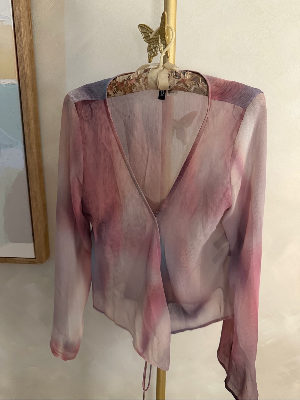 H&M Sheer Pink and Lavender Ombre Wrap Blouse